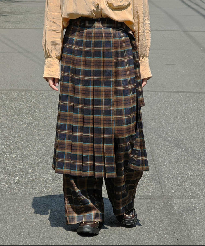 2wayプリーツラップスカート×パンツ