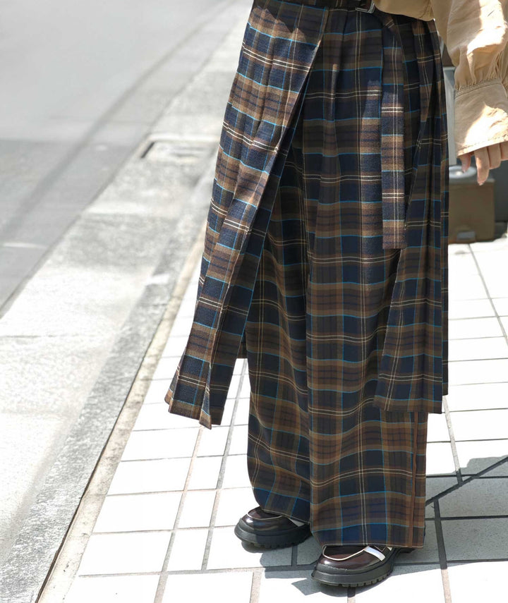 2wayプリーツラップスカート×パンツ