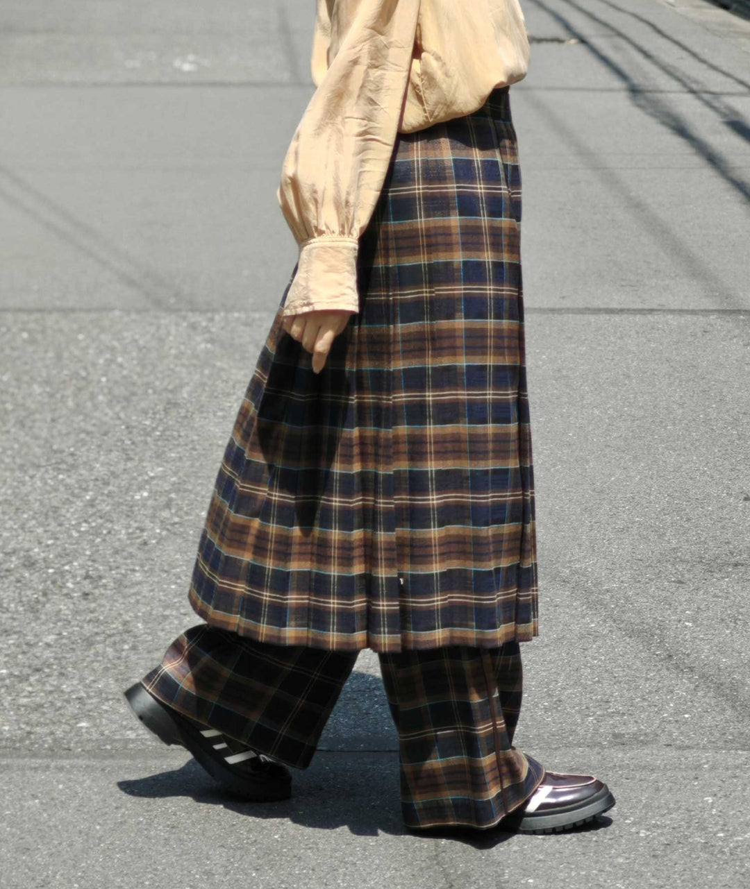 2wayプリーツラップスカート×パンツ