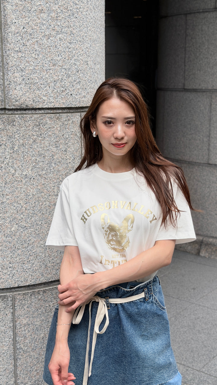 フレンチブル箔プリントロゴTシャツ
