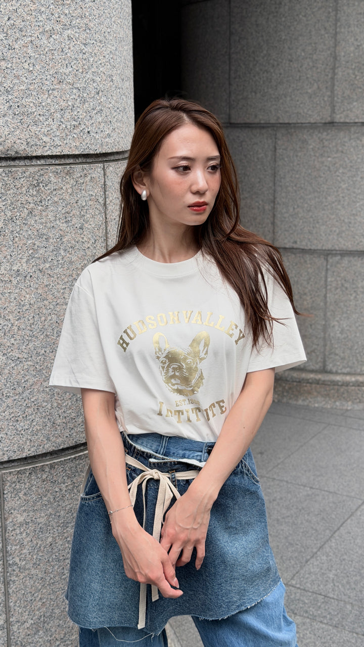 フレンチブル箔プリントロゴTシャツ