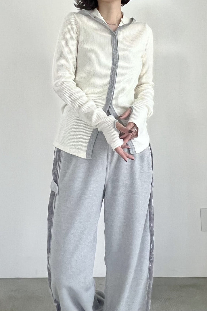 バイカラーパイピングリブフーディー