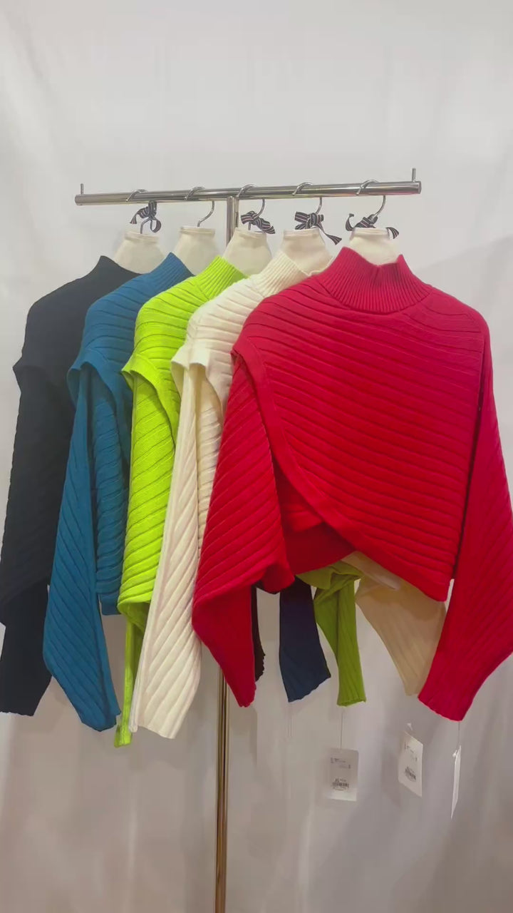 リブハイネックショート丈ニット