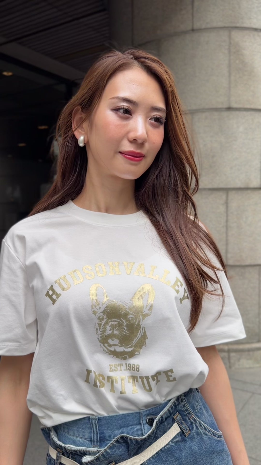 フレンチブル箔プリントロゴTシャツ