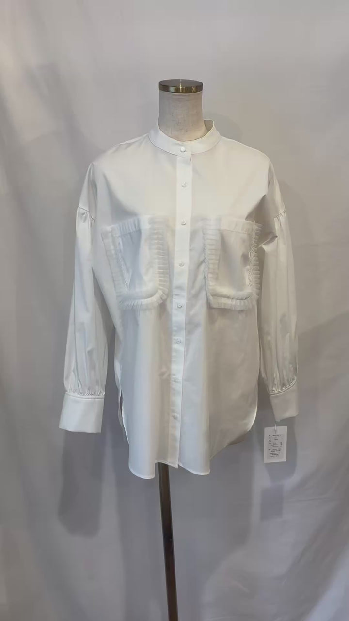 ポケットフリルデザイン大人可愛いブラウス