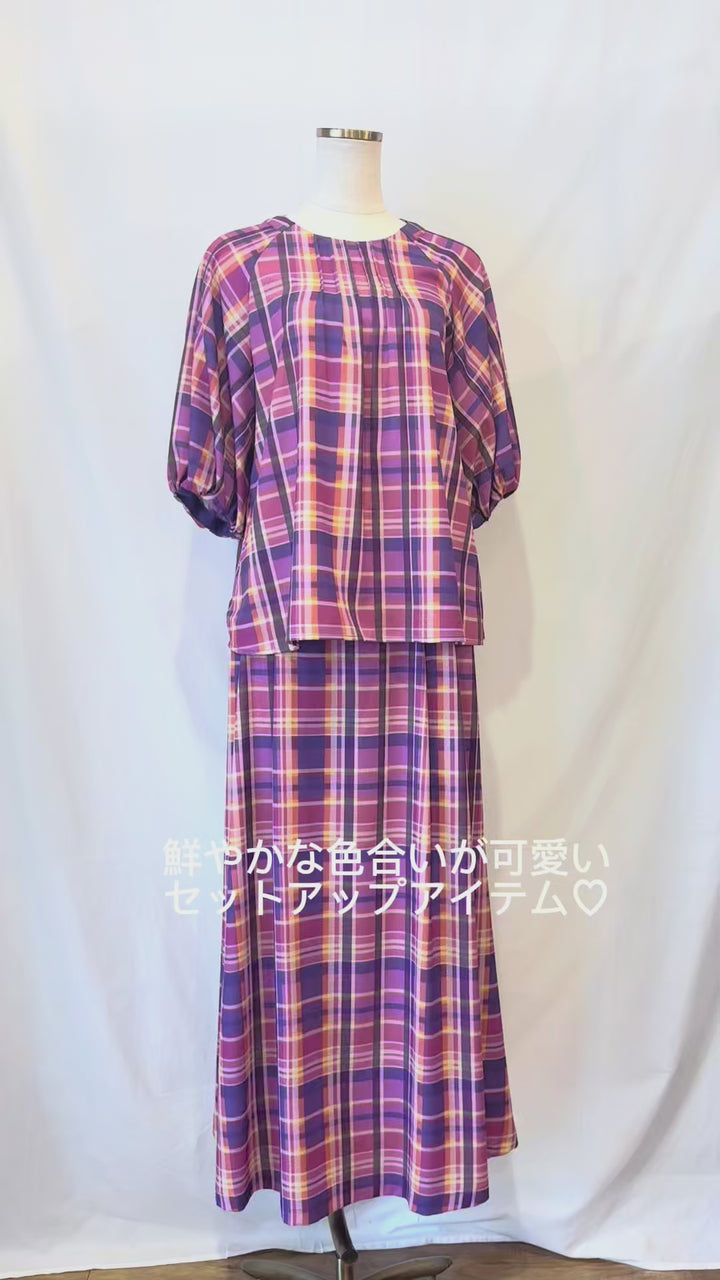 バルーンスリーブチェックブラウス