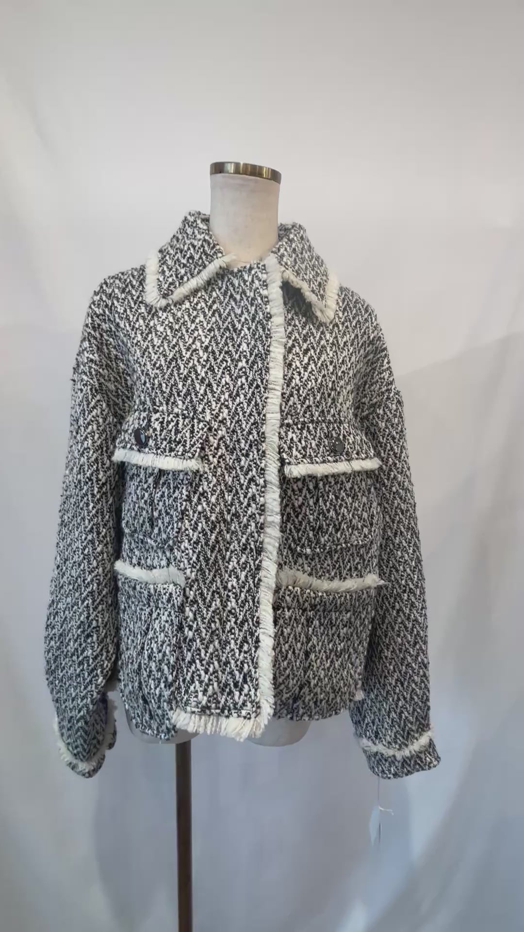 ノーカラーにもなる♩ツィードジャケットコート