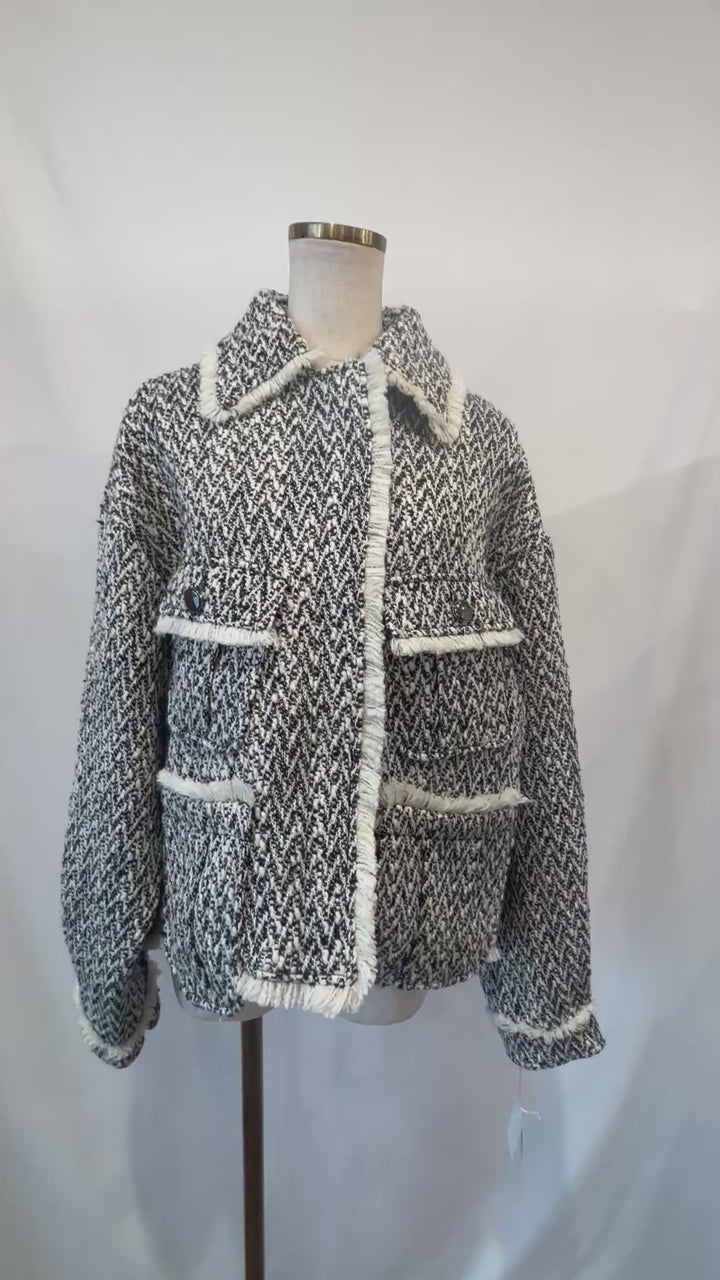 ノーカラーにもなる♩ツィードジャケットコート