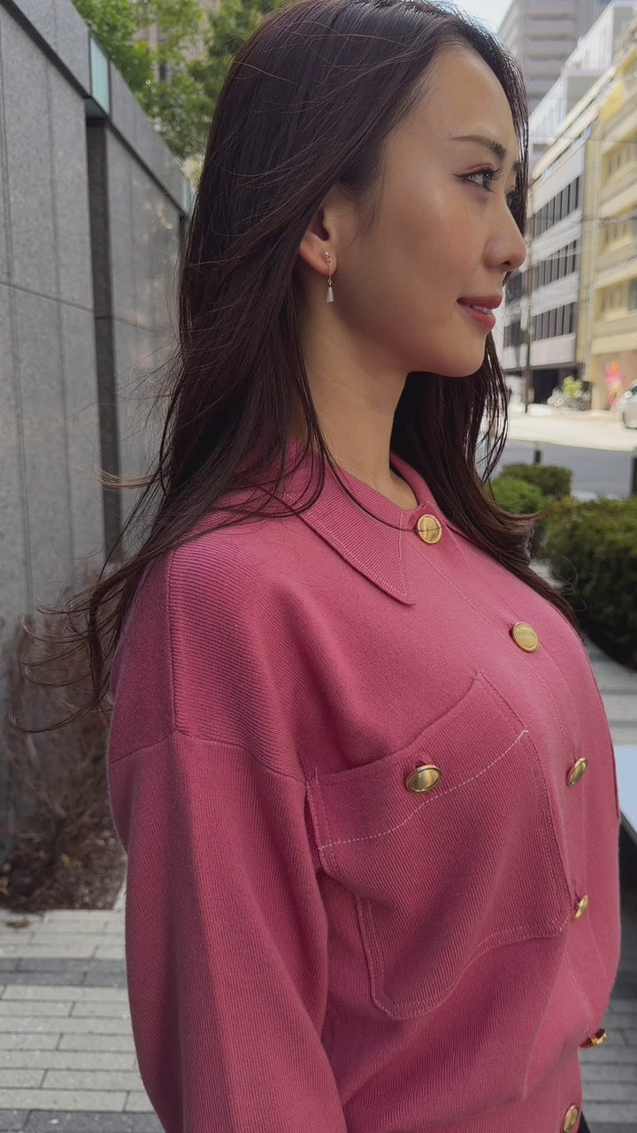 ステッチゴールドボタンニットカーデ